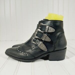 Metaphor Black Ankle Boots with Silver Buckles